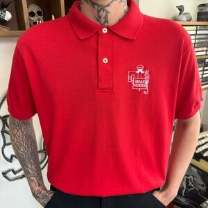Vintage 80s Organ Grinder Portland Oregon Red Polo USA ~ Size Medium
